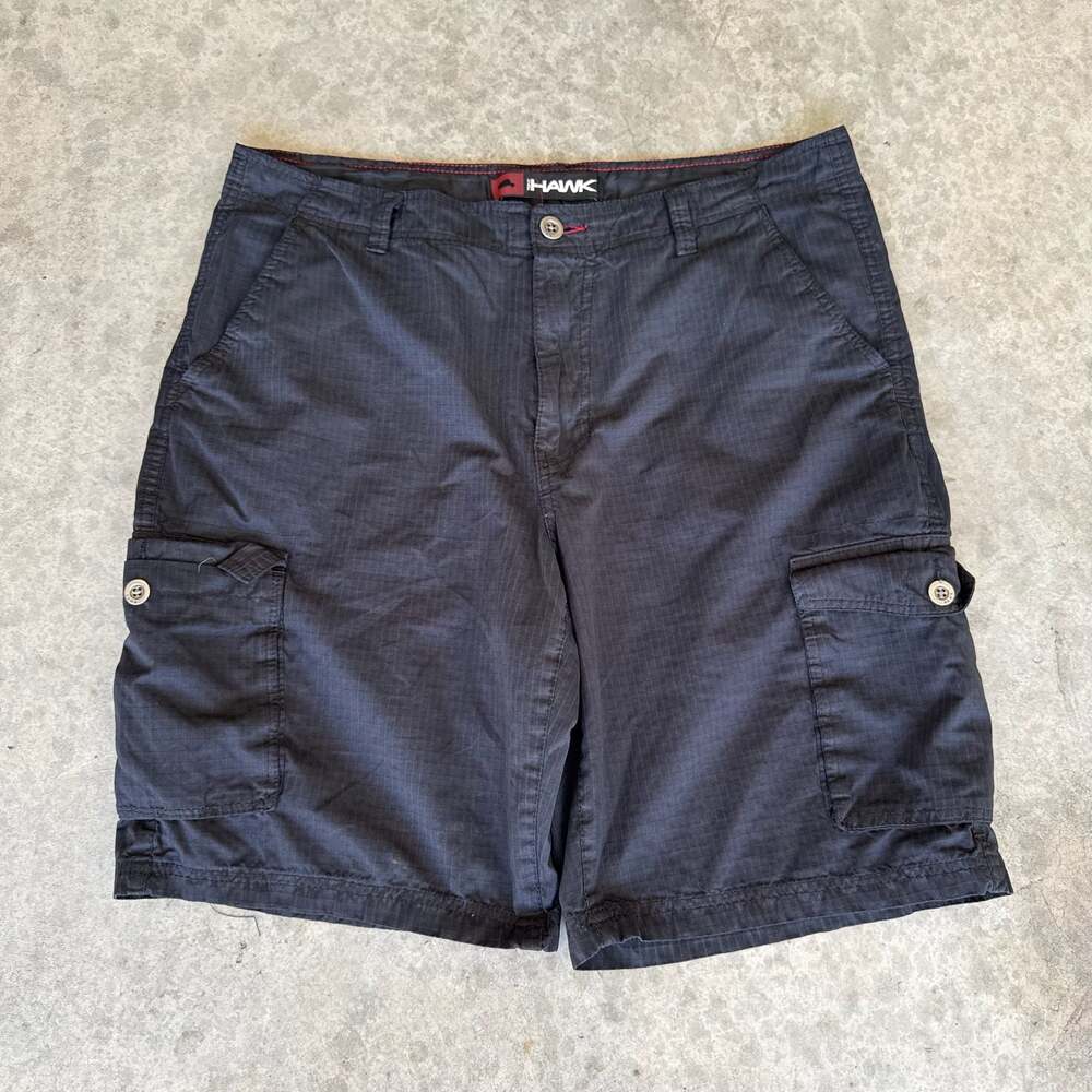Vintage Y2K Skater Grunge Style Tony Hawk Men's Baggy Black Cargo Shorts